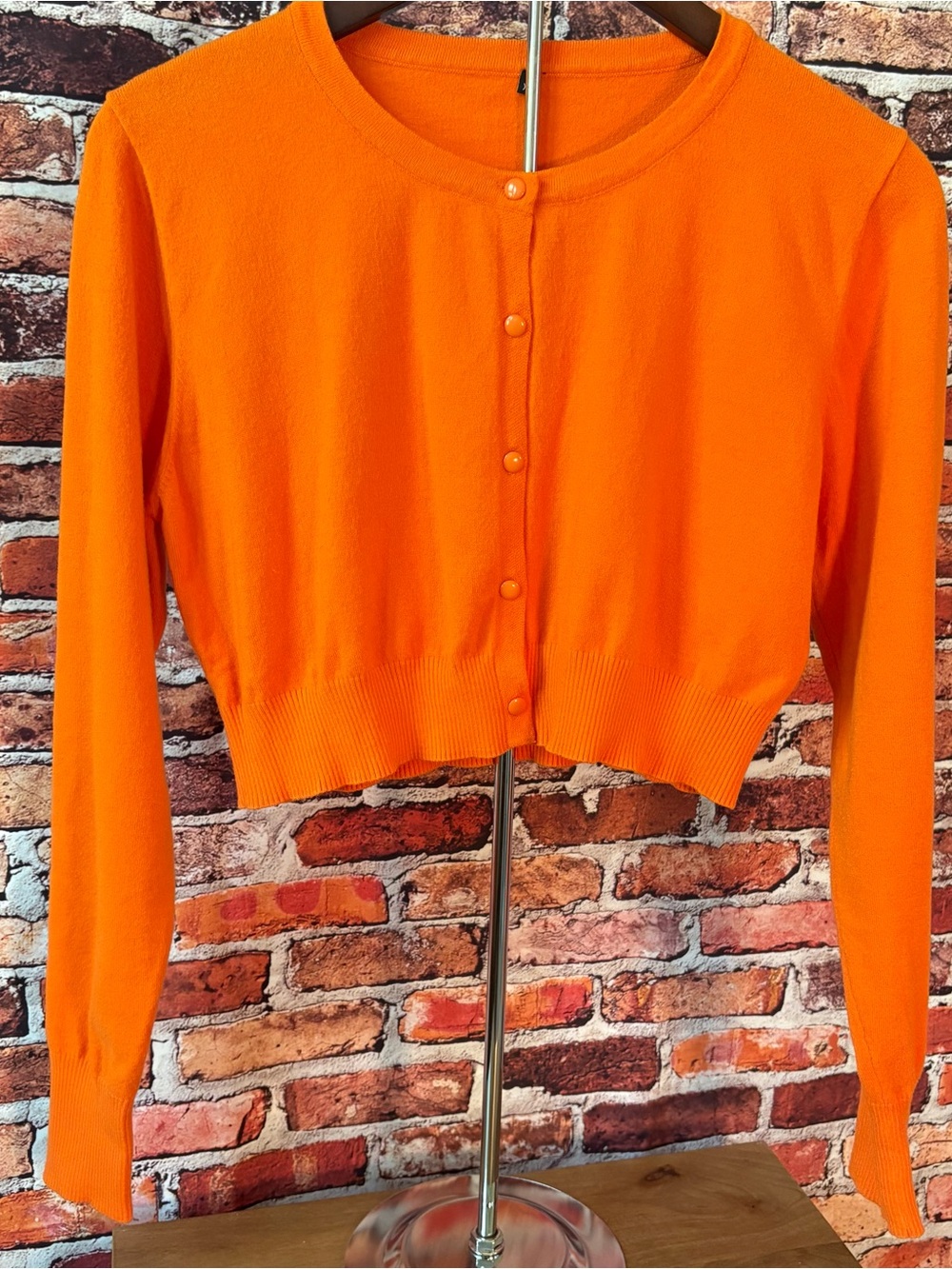 Orange Cropped Button-Front Women’s Soft Sweater Size Medium